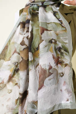 Ebru Desenli Bambu Kraş Şal Su Yeşili - Başörtüsü