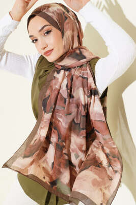 Ebru Desenli Bambu Kraş Şal Toprak 