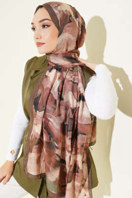 Ebru Desenli Bambu Kraş Şal Toprak - Başörtüsü