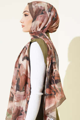 Ebru Desenli Bambu Kraş Şal Toprak - Başörtüsü