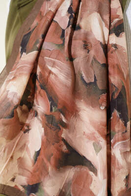 Ebru Desenli Bambu Kraş Şal Toprak - Başörtüsü