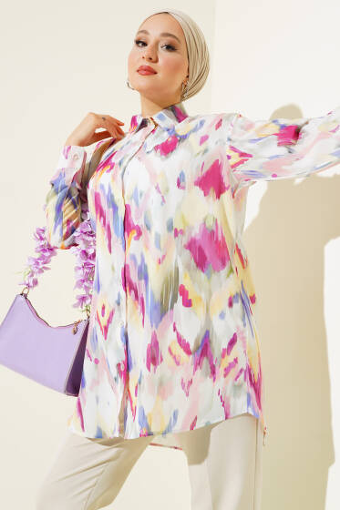 Ebru Desenli Salaş Gömlek Menekşe - Gömlek