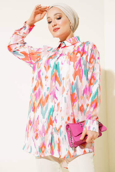 Ebru Desenli Salaş Gömlek Oranj - Gömlek