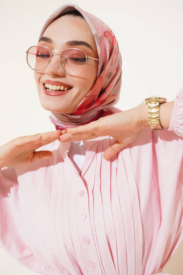 Ebruli Çiçek Desenli Eşarp Bordo - Başörtüsü