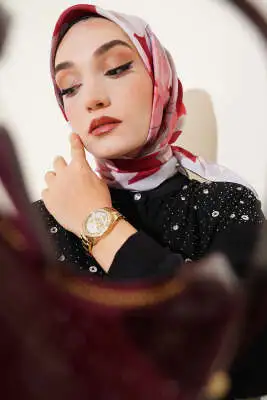 Ebruli Çiçek Desenli Eşarp Gri 