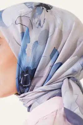 Ebruli Çiçek Desenli Eşarp Kayrak Grisi - Başörtüsü