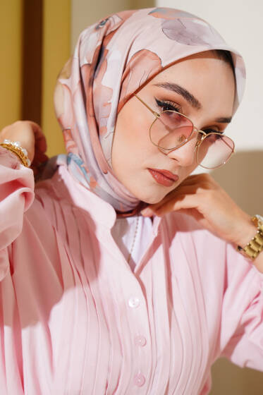 Ebruli Çiçek Desenli Eşarp Taba - Başörtüsü