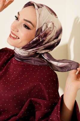 Ebruli Çiçekli Bambu Kraş Eşarp Acı Kahve - MODA KAŞMİR