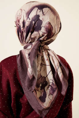 Ebruli Çiçekli Bambu Kraş Eşarp Acı Kahve - Başörtüsü