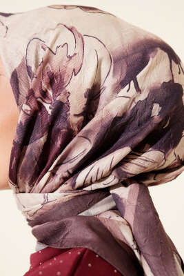 Ebruli Çiçekli Bambu Kraş Eşarp Acı Kahve - Başörtüsü