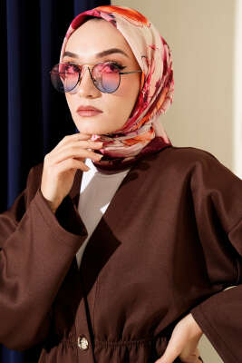 Ebruli Çiçekli Bambu Kraş Eşarp Bordo - Başörtüsü