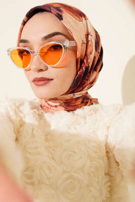 Ebruli Çiçekli Bambu Kraş Eşarp Kahve - MODA KAŞMİR