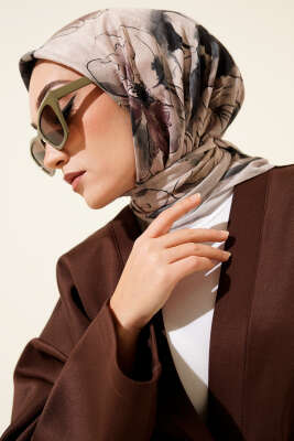 Ebruli Çiçekli Bambu Kraş Eşarp Taş - Başörtüsü