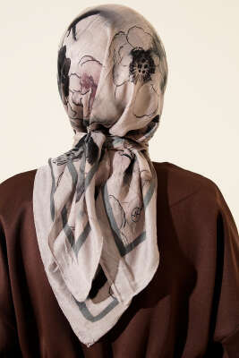 Ebruli Çiçekli Bambu Kraş Eşarp Taş - Başörtüsü