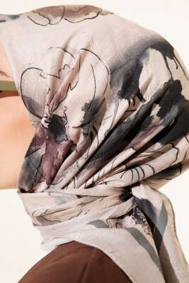 Ebruli Çiçekli Bambu Kraş Eşarp Taş - Başörtüsü