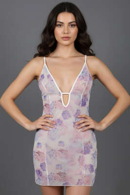 Ebruli Çiçekli Gecelik Desen - Fantezi İç Giyim