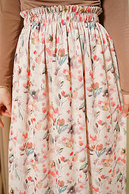 Ebruli Çiçekli Tül Etek Bej - Etek