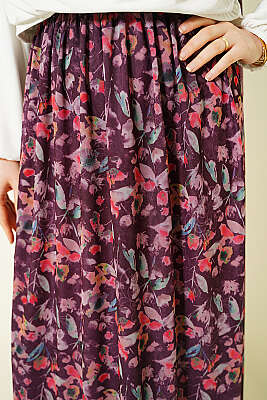 Ebruli Çiçekli Tül Etek Mürdüm - Etek