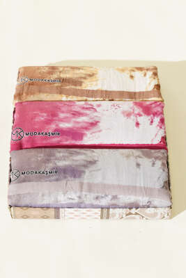 Ebruli Desen Bambu Kraş 3'lü Şal Seti Asorti 1 - MODA KAŞMİR