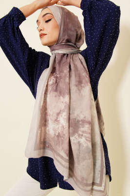 Ebruli Desen Bambu Kraş Şal Bej - Başörtüsü