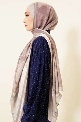 Ebruli Desen Bambu Kraş Şal Bej - Başörtüsü