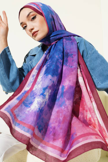 Ebruli Desen Bambu Kraş Şal Bordo - Başörtüsü