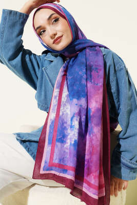 Ebruli Desen Bambu Kraş Şal Bordo - Başörtüsü