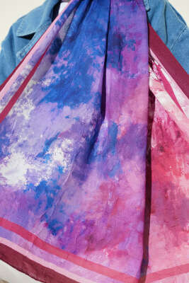 Ebruli Desen Bambu Kraş Şal Bordo - Başörtüsü