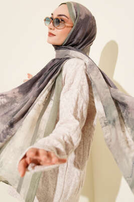 Ebruli Desen Bambu Kraş Şal Çağla Yeşili - Başörtüsü