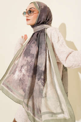 Ebruli Desen Bambu Kraş Şal Çağla Yeşili - Başörtüsü