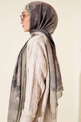Ebruli Desen Bambu Kraş Şal Çağla Yeşili - Başörtüsü