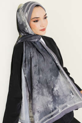 Ebruli Desen Bambu Kraş Şal Gri - Başörtüsü