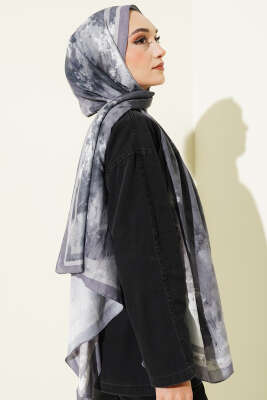 Ebruli Desen Bambu Kraş Şal Gri - Başörtüsü