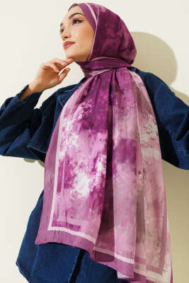 Ebruli Desen Bambu Kraş Şal Gül Kurusu - Başörtüsü