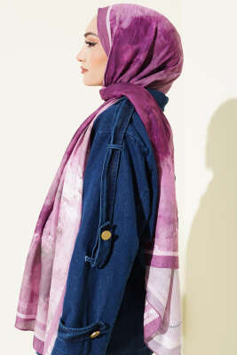 Ebruli Desen Bambu Kraş Şal Gül Kurusu - Başörtüsü