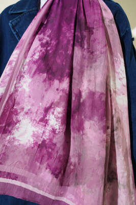 Ebruli Desen Bambu Kraş Şal Gül Kurusu - Başörtüsü