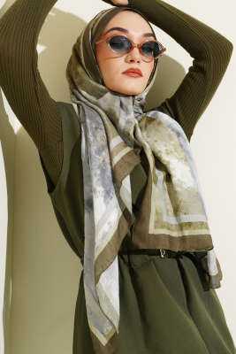 Ebruli Desen Bambu Kraş Şal Haki 