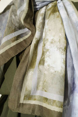 Ebruli Desen Bambu Kraş Şal Haki - Başörtüsü