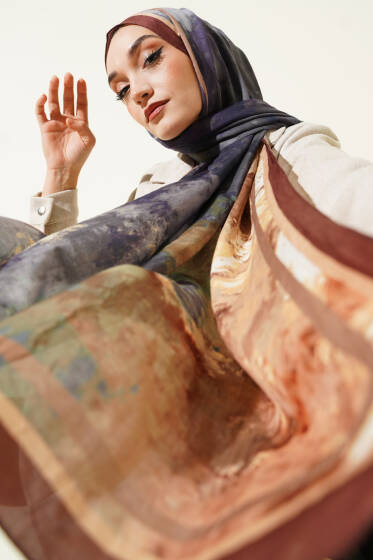 Ebruli Desen Bambu Kraş Şal Kahve - Başörtüsü