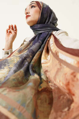 Ebruli Desen Bambu Kraş Şal Kahve - Başörtüsü