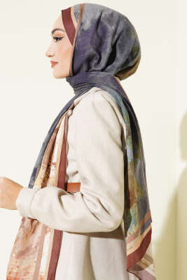 Ebruli Desen Bambu Kraş Şal Kahve - Başörtüsü