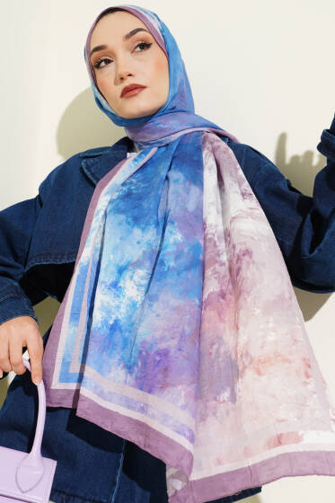 Ebruli Desen Bambu Kraş Şal Lila - Başörtüsü