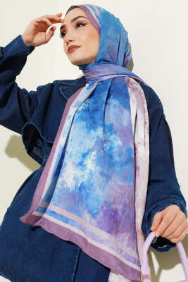 Ebruli Desen Bambu Kraş Şal Lila - Başörtüsü
