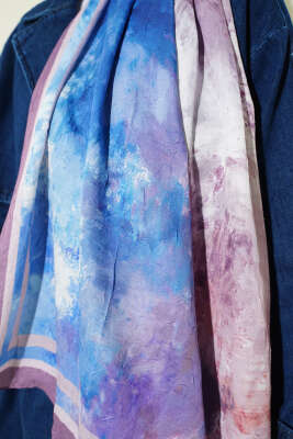 Ebruli Desen Bambu Kraş Şal Lila - Başörtüsü