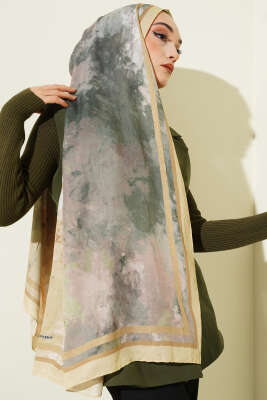 Ebruli Desen Bambu Kraş Şal Sarı - Başörtüsü