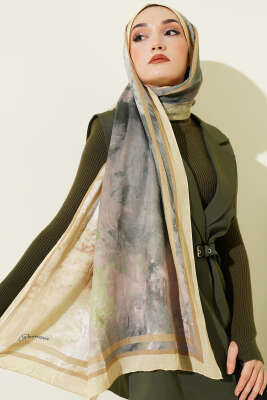 Ebruli Desen Bambu Kraş Şal Sarı - Başörtüsü