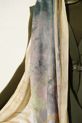 Ebruli Desen Bambu Kraş Şal Sarı - Başörtüsü