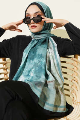 Ebruli Desen Bambu Kraş Şal Siyah Yeşil - MODA KAŞMİR
