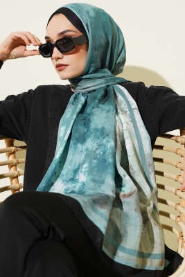 Ebruli Desen Bambu Kraş Şal Siyah Yeşil - Başörtüsü