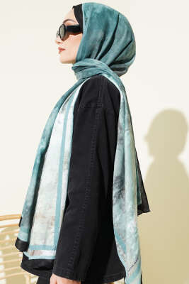 Ebruli Desen Bambu Kraş Şal Siyah Yeşil - Başörtüsü